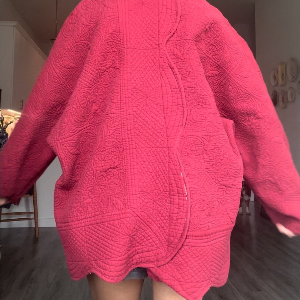 Handmade Quilted Open-Front Jacket in Deep Raspberry - Picture 2 of 3